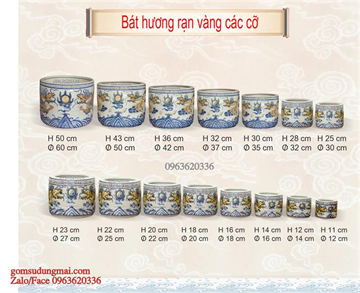 Bát hương men rạn đắp nổi ĐK 12cm~ 30cm